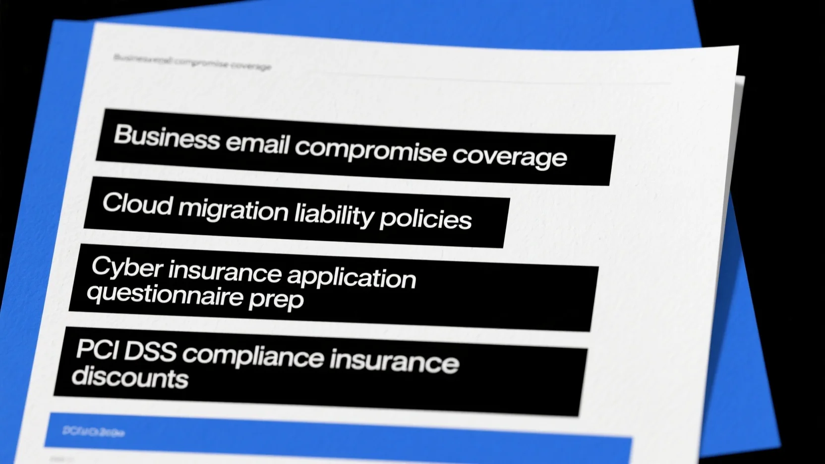 Comprehensive Guide to Business Email Compromise Coverage, Cloud Migration Liability Policies, Cyber Insurance Prep & PCI DSS Discounts